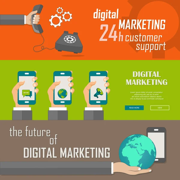 デジタル マーケティングのバナー フラットのベクトル図 — ストックベクタ
