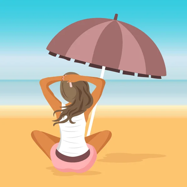 Γυναίκα Κάθεται Στην Παραλία Αντίληψη Για Τις Διακοπές Διακοπές Και — Διανυσματικό Αρχείο