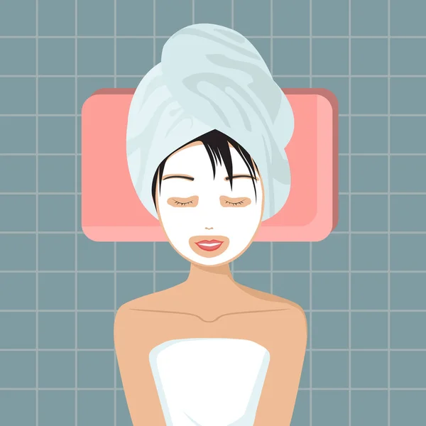 Mulher Tratamento Facial Envelhecimento Spa Conceito Bem Estar Ilustração Vetorial — Vetor de Stock