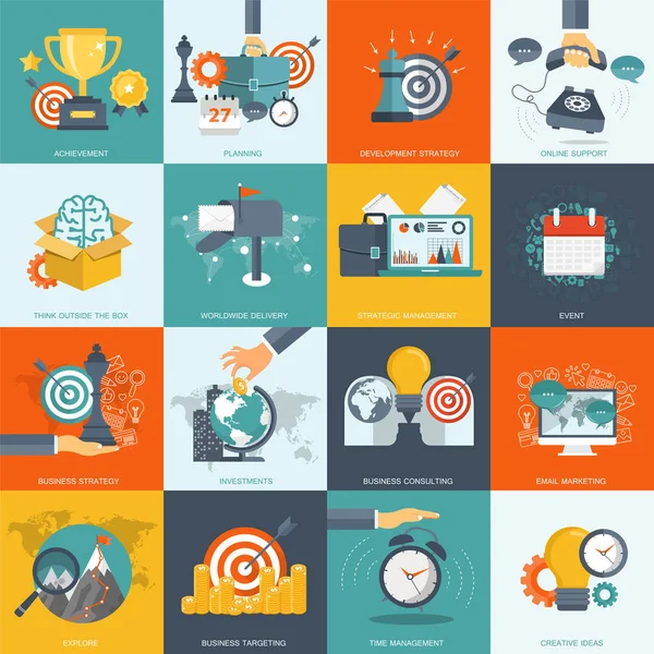 Web siteleri ve mobil uygulamalar için iş ve teknoloji simgesi ayarlandı. Düz vektör illüstrasyonu