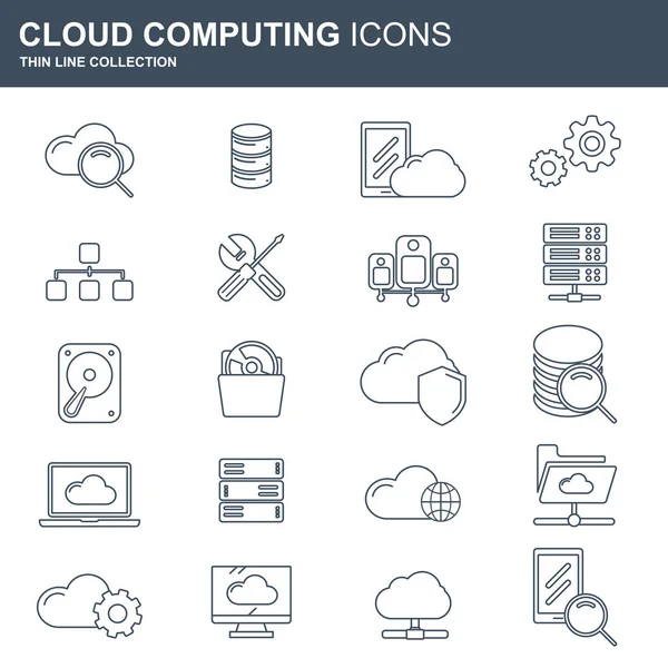Ensemble Icônes Cloud Computing Technologie Concept Pour Technologie Internet Les — Image vectorielle