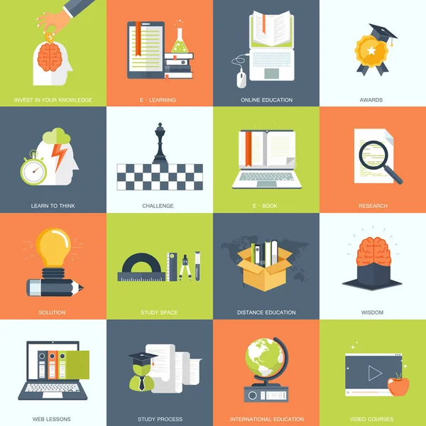 Education Knowledge Science Icon Set Flat Vector Illustration — Stock Vector