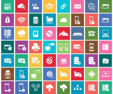 Sosyal ağ, veri analitik, mobil ve web uygulama simgesi ayarla. Düz vektör çizim