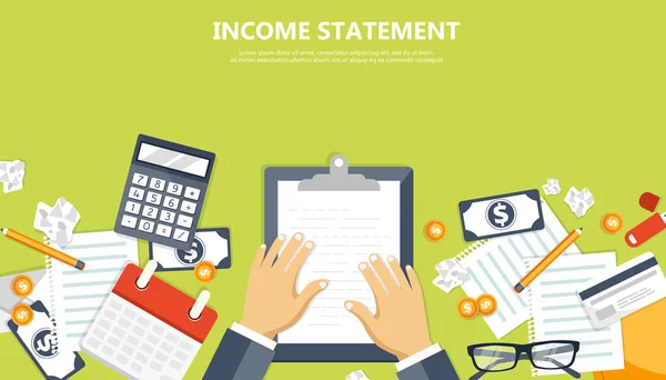 Invoice Financial Calculations Working Process Businessman Hands Calculator Financial Reports Vector Graphics