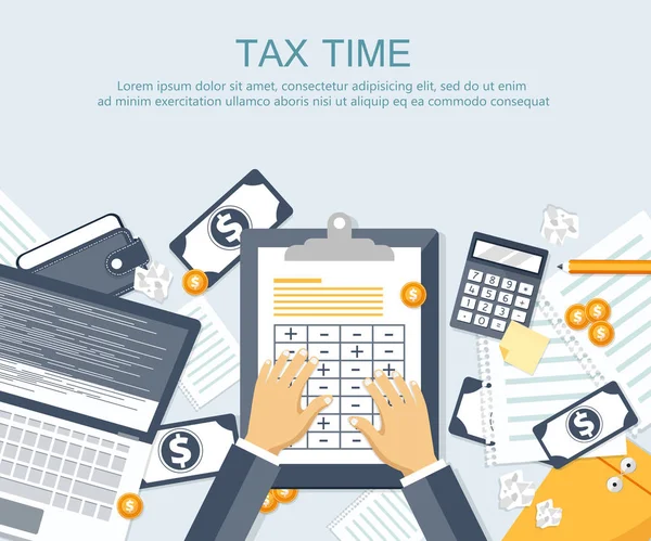 Paiement Impôts Gouvernement Impôts Etat Analyse Des Données Paperasserie Recherche — Image vectorielle
