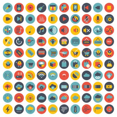 Web sitesi ve mobil uygulamalar için simge koleksiyonu. Düz vektör illüstrasyonu