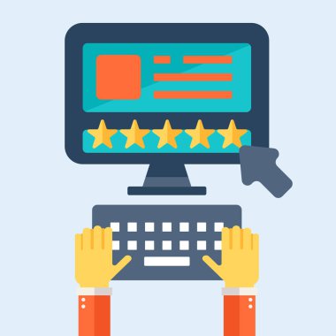 Geri bildirim kavramı, ifadeler, mesajlar ve bildirimler. Müşteri hizmetleri illüstrasyonuna not veriyorum. Düz vektör