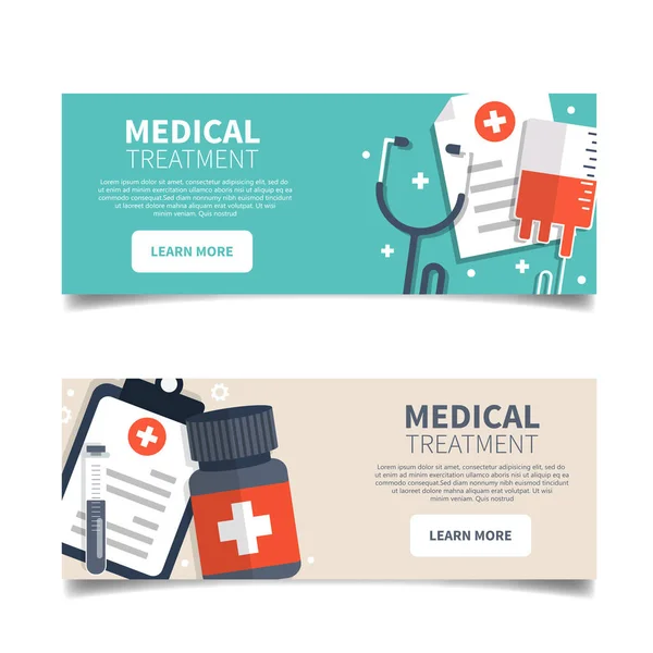 Ιατρική Περίθαλψη Πανό Υγείας Και Ιατρικής Επίπεδη Διανυσματική Απεικόνιση — Διανυσματικό Αρχείο