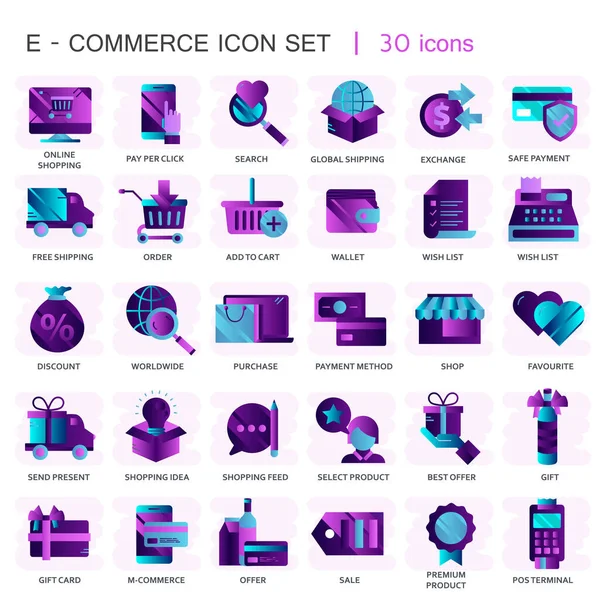 Commerce Shopping Collection Icônes Illustration Vectorielle Plate — Image vectorielle