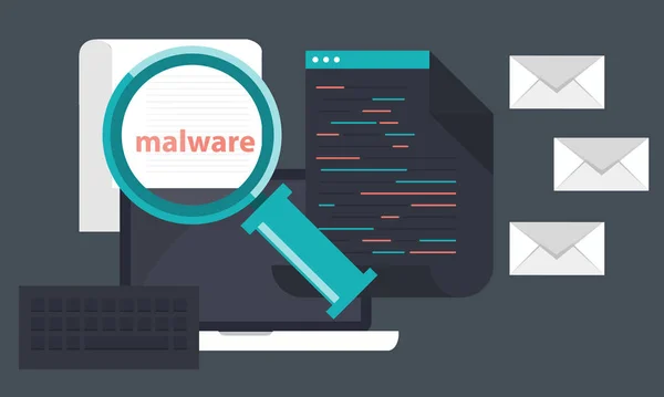 Documento Con Malware Portátil Concepto Virus Piratería Piratería Seguridad Banner — Archivo Imágenes Vectoriales