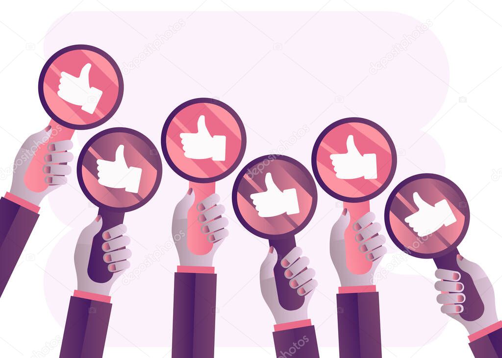 Business compliment concept. Thumbs up hands. Flat vector illustration
