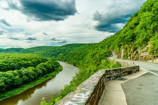 Alto río Delaware se dobla a través de un bosque verde, Nueva York —  Fotos de Stock