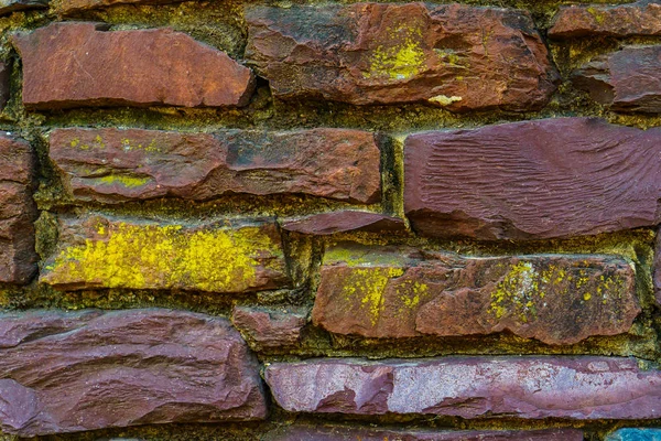 Old red brick and stone wall cement texture — Stock Photo, Image