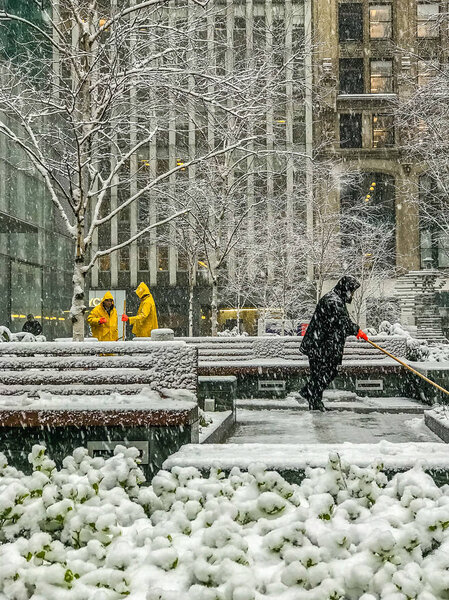 Snow duty in Manhattan New York March 21 2018 US