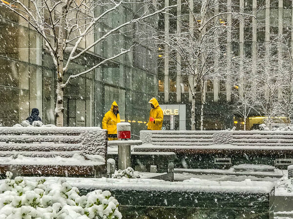 Snow duty in Manhattan New York March 21 2018 US