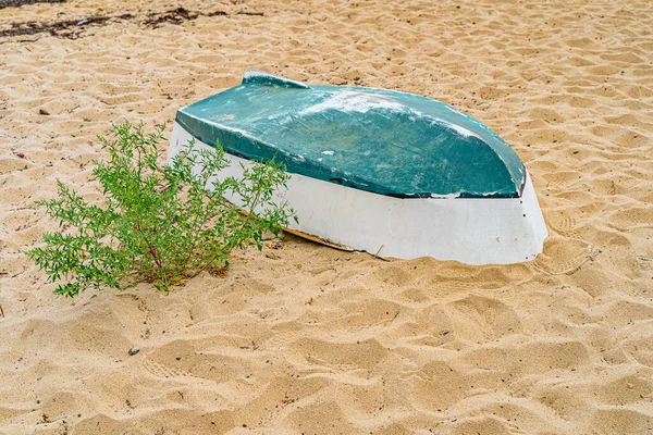 Provincetown Marina Cape Cod Provincetown MA 'nın kumda ters dönmüş bir tekne. — Stok fotoğraf