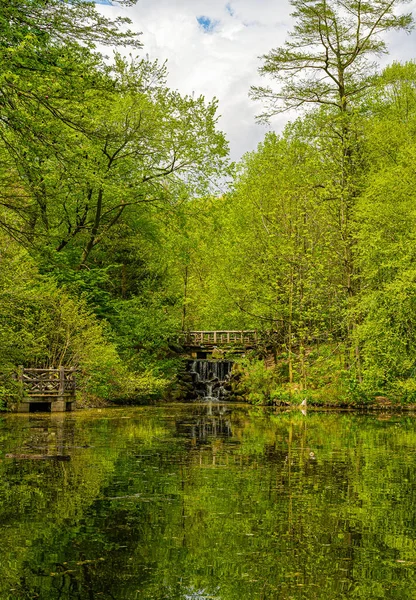 Prospect park, Brooklyn NY May 11, 2020, Brooklyn, New York City. Binnen Bridge, Prospect Park reflection in water out of focus