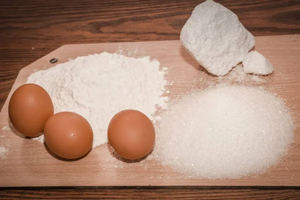 flour eggs sugar salt. ingredients for baking. close-up. cooking. confectionery. Concept from alfaphotorus