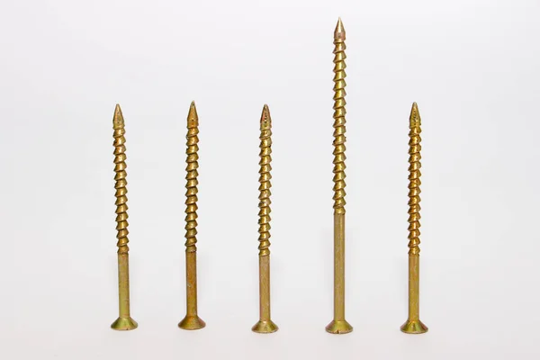 Beş altın vidayı izole beyaz arka plan üzerinde anlamına gelir dik dur