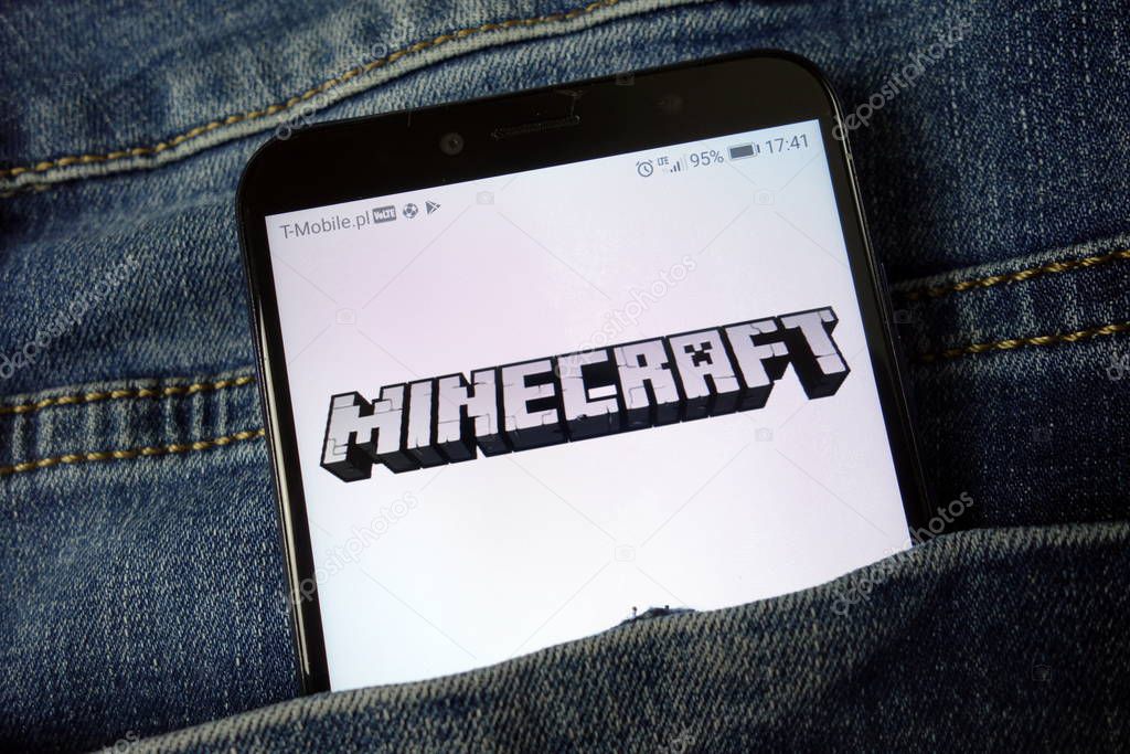KONSKIE, POLAND - November 24, 2019: Minecraft video game logo displayed on mobile phone