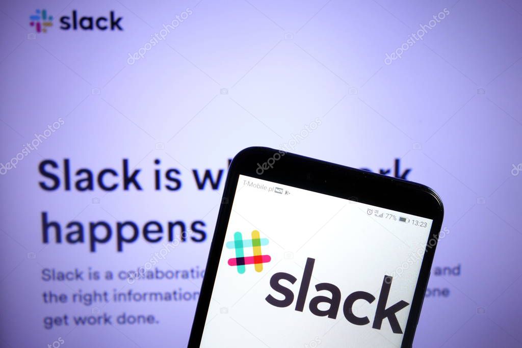 KONSKIE, POLAND - December 07, 2019: Slack platform logo displayed on mobile phone