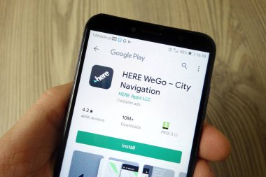 Konskie, Polonya - 21 Aralık 2019: Google Play Store 'da Wego City Navigasyon uygulaması