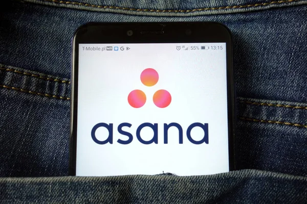 Konskie, Πολωνία - 21 Δεκεμβρίου 2019: Λογότυπο της εφαρμογής Asana στο κινητό τηλέφωνο — Φωτογραφία Αρχείου