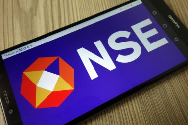 Konskie, Polonya - 21 Aralık 2019: Hindistan Ulusal Borsası Cep telefonunda sınırlı Nse logosu