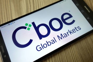 Konskie, Polonya - 21 Aralık 2019: Cep telefonunda Cboe Global Market logosu