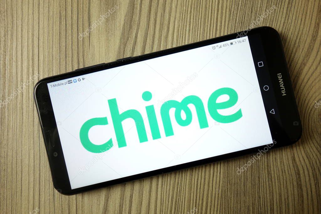 KONSKIE, POLAND - December 21, 2019: Chime digital bank logo displayed on mobile phone