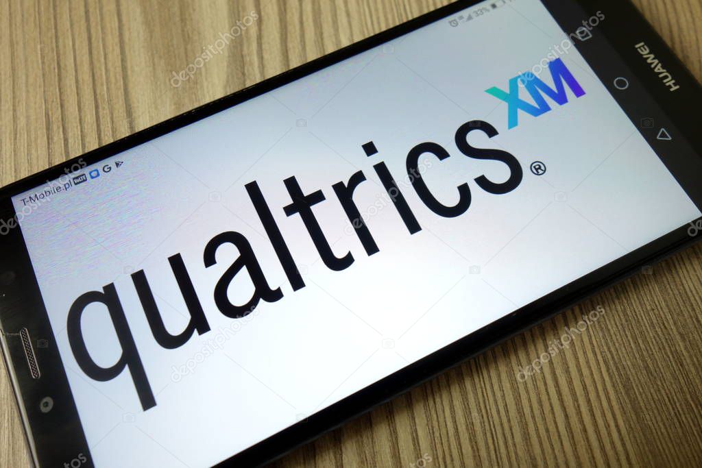 KONSKIE, POLAND - December 21, 2019: Qualtrics International Inc logo displayed on mobile phone