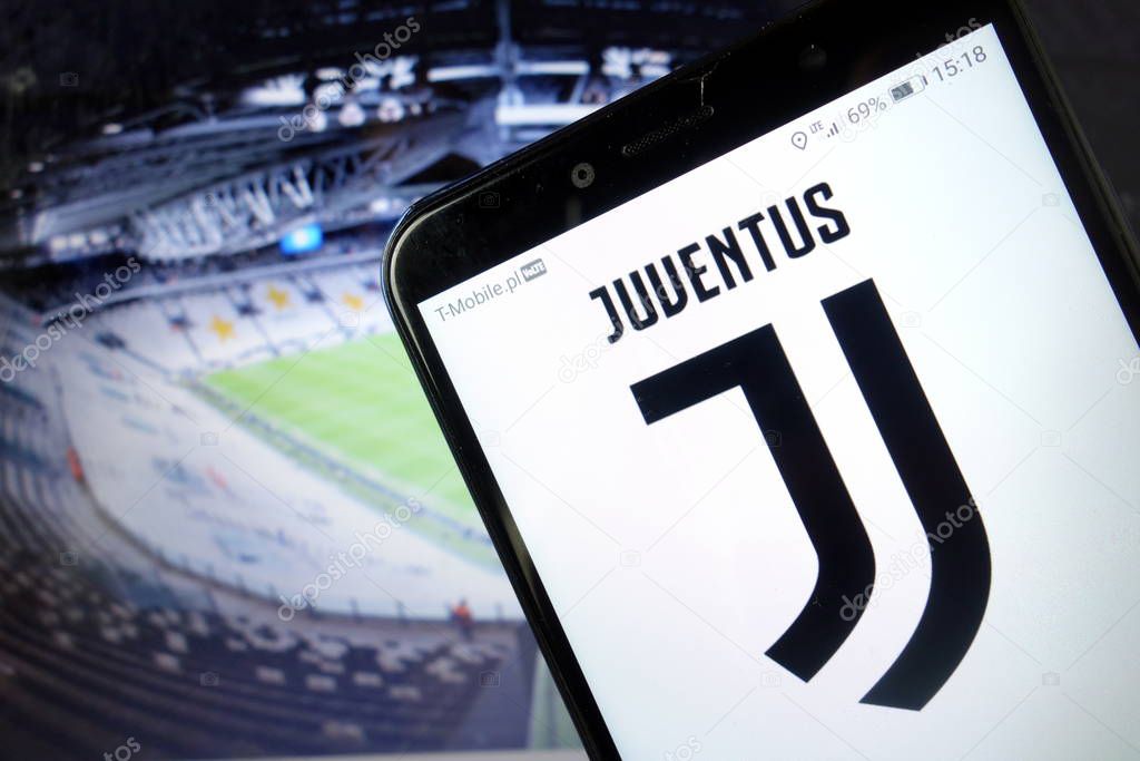 KONSKIE, POLAND - January 11, 2020: Juventus Football Club logo displayed on mobile phone