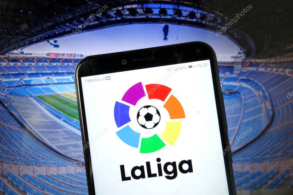 KONSKIE, POLAND - January 11, 2020: La Liga logo displayed on mobile phone