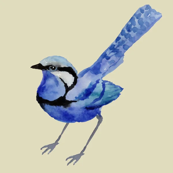 Bluebird Lycka Färgstark Akvarell — Stock vektor