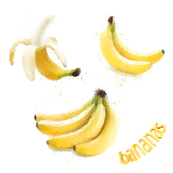 Набор Спелых Бананов Изолирован Белом Фоне Акварель — стоковое фото