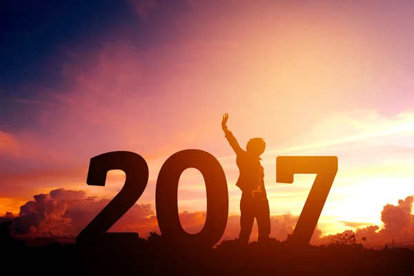 Silhouette young man Happy for 2017 new year — Stock Photo, Image