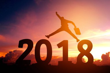 Genç iş adamı 2018 yeni yıl Happy siluet