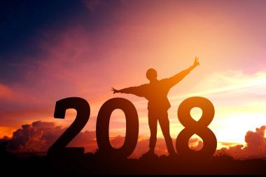 Genç adam için 2018 yeni yıl Happy siluet