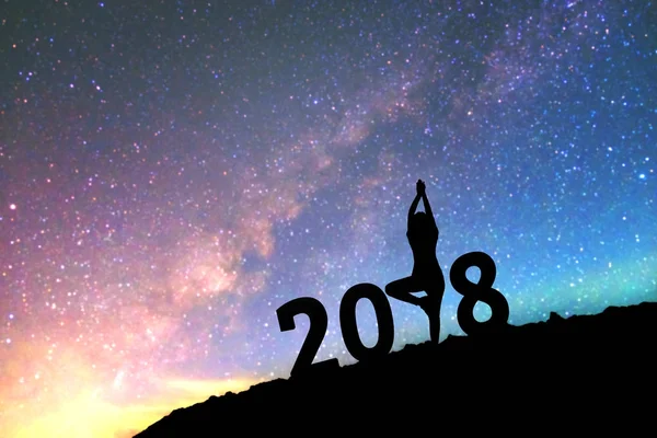 Silhouette ชายหนุ่มมีความสุขสําหรับ 2017 หลังปีใหม่บน — ภาพถ่ายสต็อก