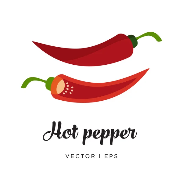 Röd varm kryddig chili paprika och en halv vektor redigerbar bild — Stock vektor