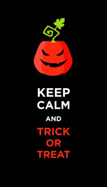 Sakin ve hüner tutmak veya poster korkunç Cadılar Bayramı Balkabağı gülümseyen tehdit 