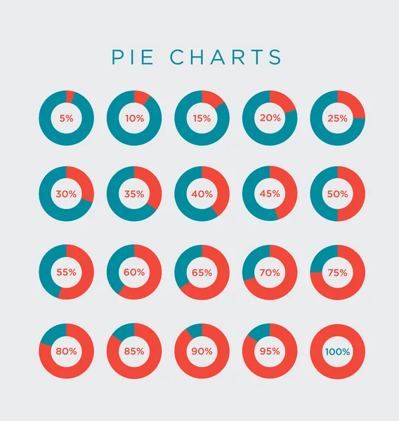 mavi ve kırmızı renklerde yapılan % 100 yüzdeleri pasta grafikler Infographic için % yüzde 1