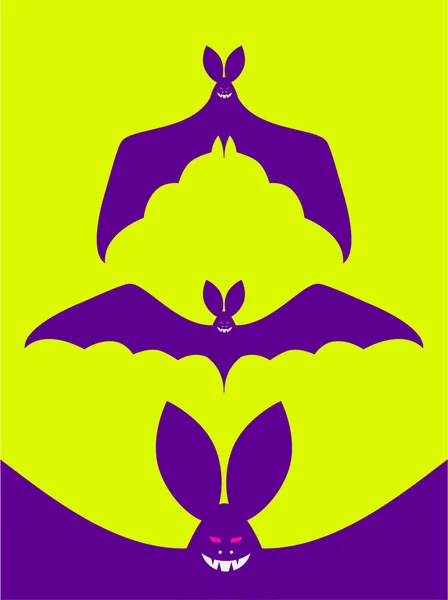 Imagem vetorial de morcego voador, assustador símbolo colorido de Halloween, forma de vampiro no céu noturno — Vetor de Stock