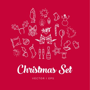 Christmas set of inverted vector editable hand drawn images. clipart