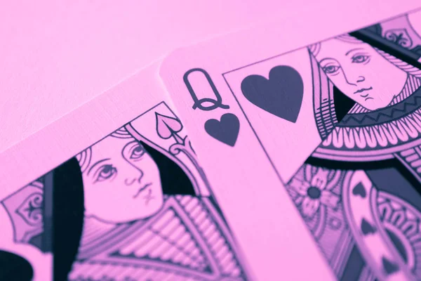 Queens of spades and hearts card macro, fortune-telling cards (en inglés). M —  Fotos de Stock