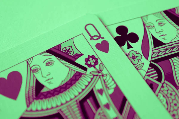 Queens of spades and hearts card macro, fortune-telling cards (en inglés). M —  Fotos de Stock