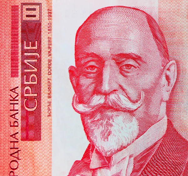 Nota de moeda sérvia de 1000 dinara, de perto. Sérvia dinheiro RS — Fotografia de Stock