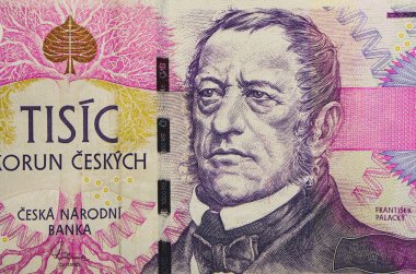 Çek Cumhuriyeti para birimi korunası, banknot desen arka plan, yakın çekim. Fotoğraf çek para parlak deset czk metal paralar, makro görünümü kadar yakın gösteriyor.