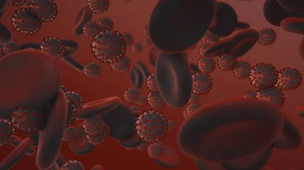 Coronavirus. Rendering 3d di particelle di coronavirus nel sangue umano — Foto Stock