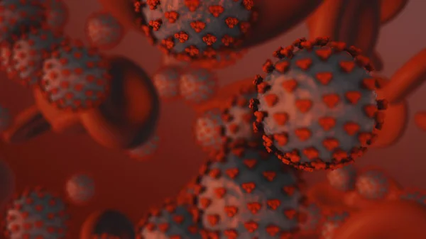 Ιός του κερατοειδούς. 3d καθιστούν τα σωματίδια coronavirus στο ανθρώπινο αίμα — Φωτογραφία Αρχείου
